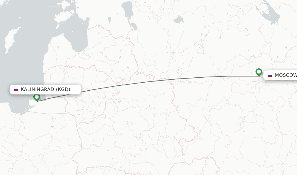 Flights from Kaliningrad to Moscow route map