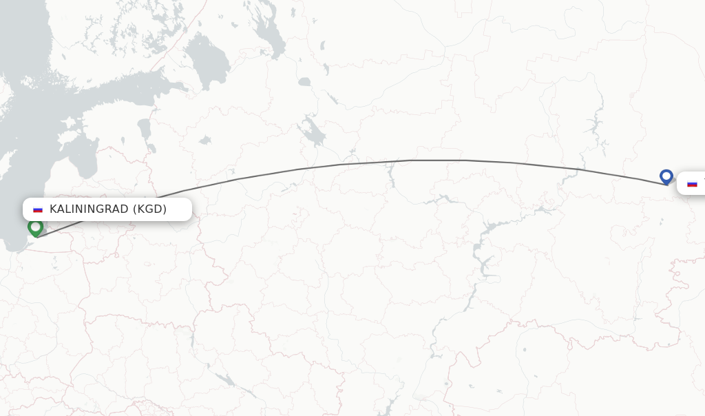 Flights from Kaliningrad to Yekaterinburg route map