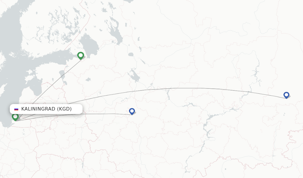 Route map with flights from Kaliningrad with Ural Airlines