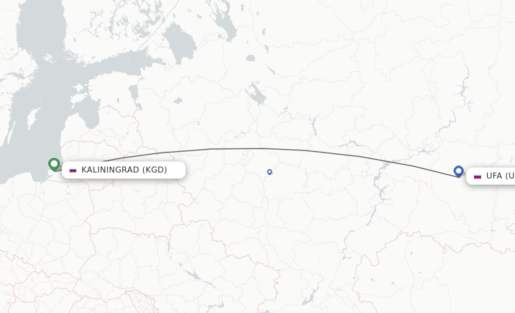 Flights from Kaliningrad to Ufa route map