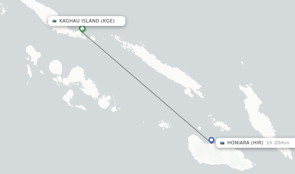 Flights from Kaghau Island to Honiara route map