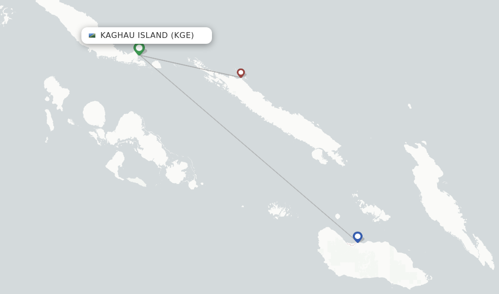 Route map with flights from Kaghau Island with Solomon Airlines