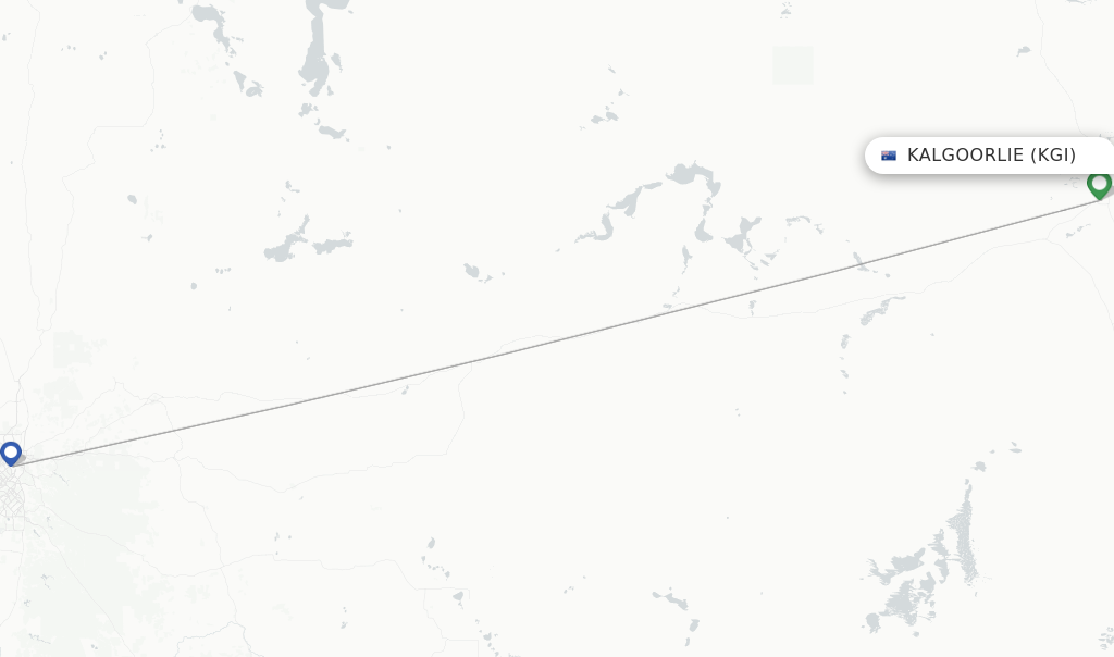 Route map with flights from Kalgoorlie with Virgin Australia