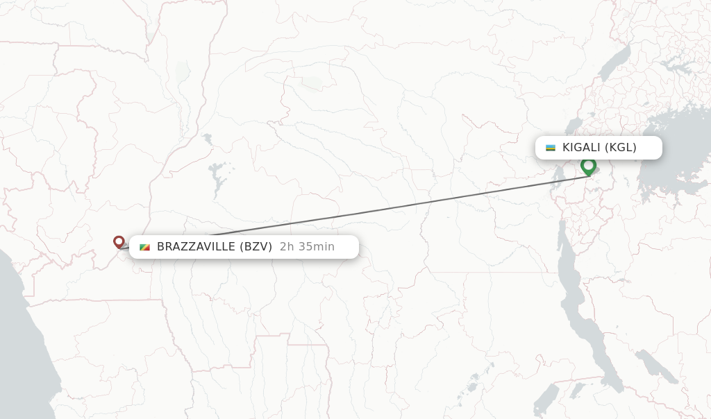 Flights from Kigali to Brazzaville route map