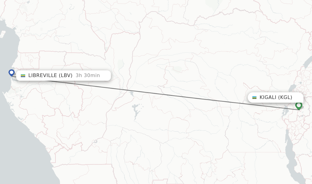 Flights from Kigali to Libreville route map