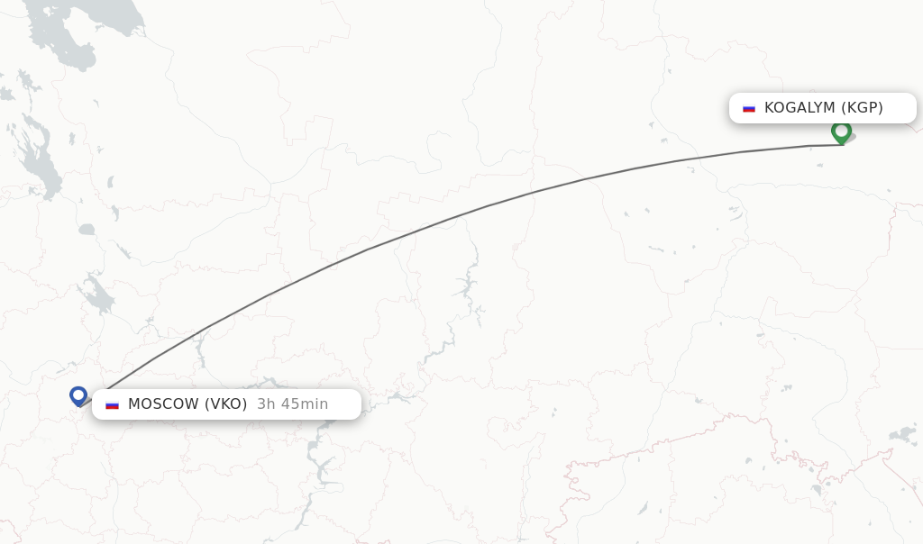 Flights from Kogalym to Moscow route map