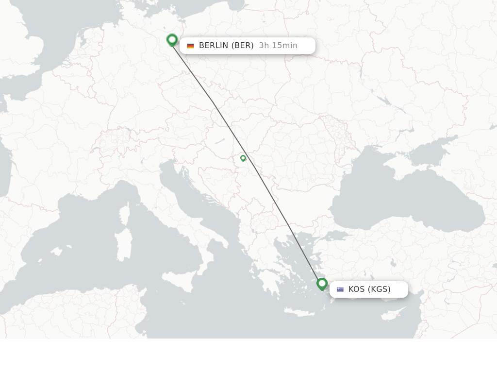 Flights from Kos to Berlin route map