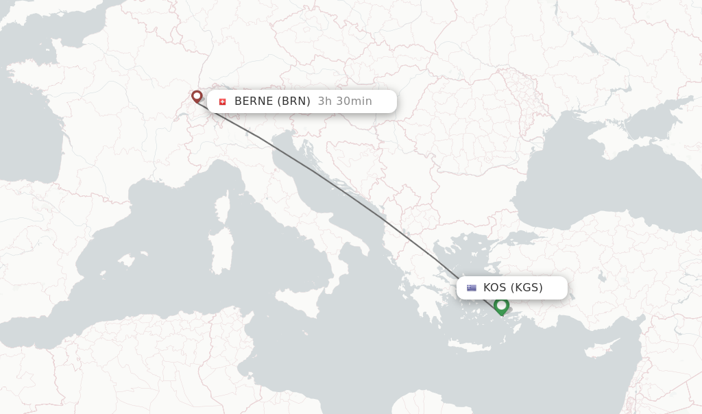 Flights from Kos to Berne route map