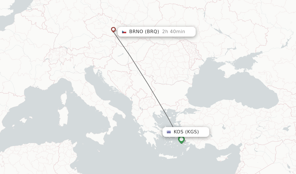 Flights from Kos to Brno route map