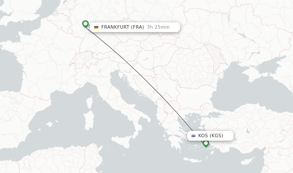 Flights from Kos to Frankfurt route map