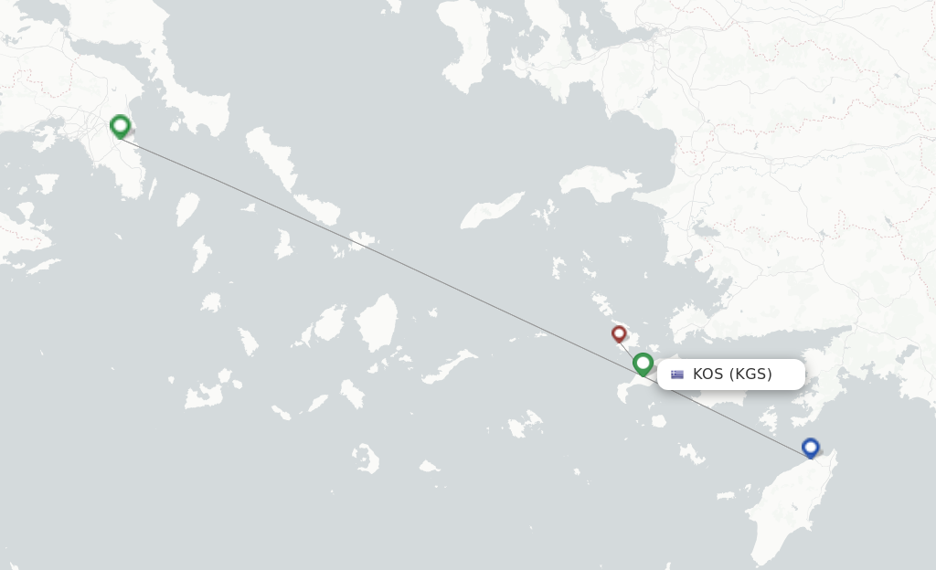 Route map with flights from Kos with Sky Express