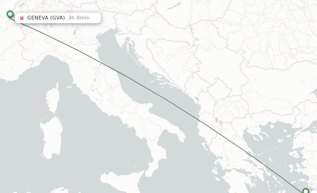 Flights from Kos to Geneva route map