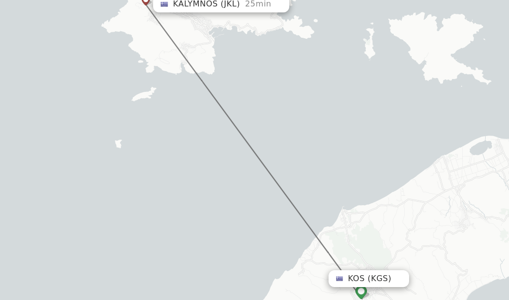 Flights from Kos to Kalymnos route map