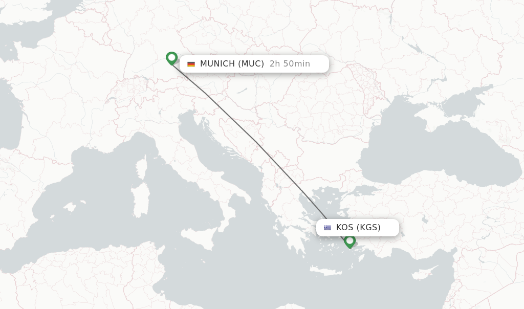 Flights from Kos to Munich route map