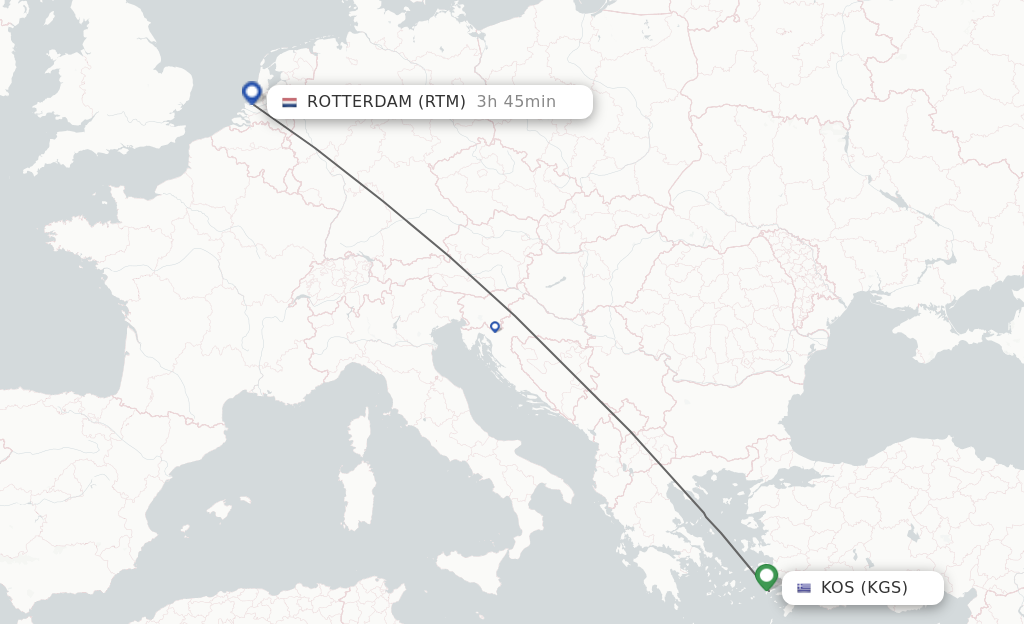 Flights from Kos to Rotterdam route map