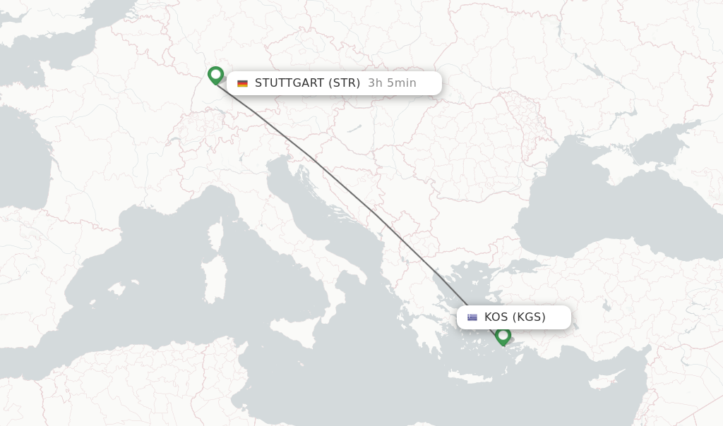 Flights from Kos to Stuttgart route map