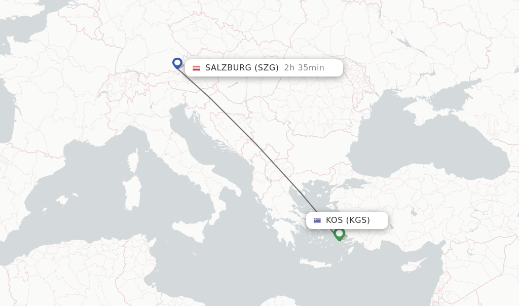 Flights from Kos to Salzburg route map