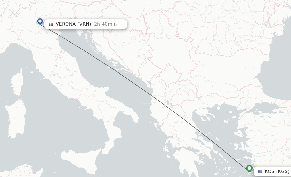 Flights from Kos to Verona route map