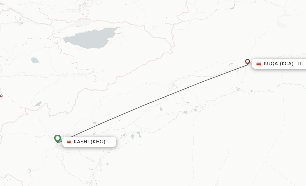 Flights from Kashi to Kuqa route map