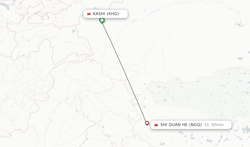 Flights from Kashi to Shi Quan He route map