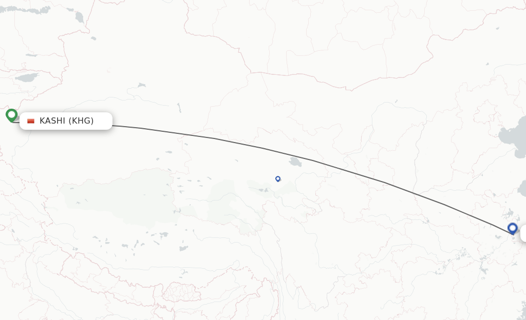 Flights from Kashi to Nanjing route map