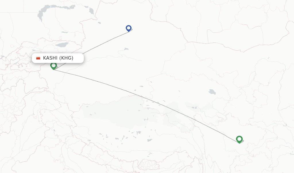 Route map with flights from Kashi with Urumqi Airlines