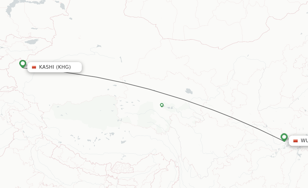 Flights from Kashi to Wuhan route map