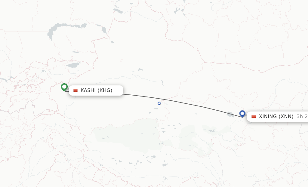 Flights from Kashi to Xining route map