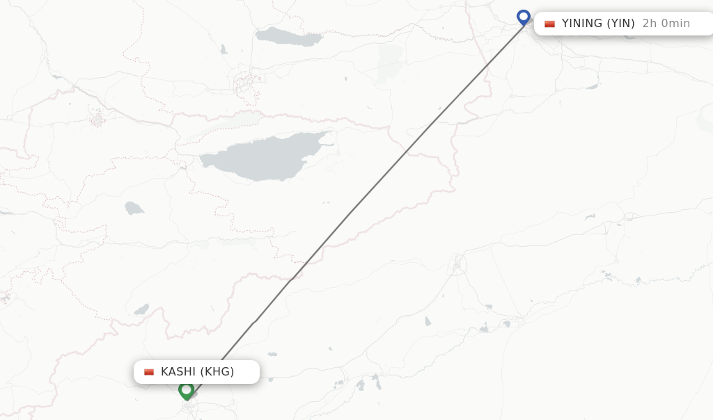 Flights from Kashi to Yining route map