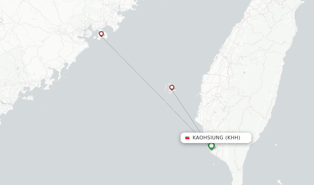 Route map with flights from Kaohsiung with UNI Air