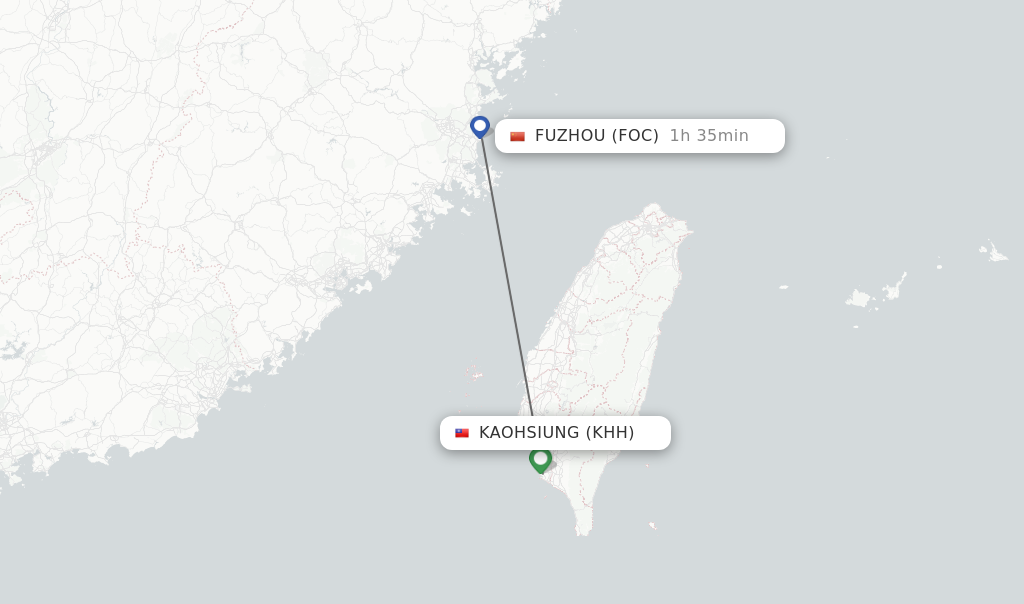 Flights from Kaohsiung to Fuzhou route map