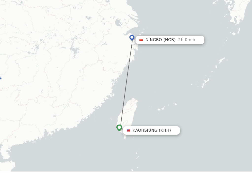Flights from Kaohsiung to Ningbo route map