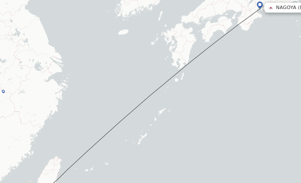 Flights from Kaohsiung to Nagoya route map