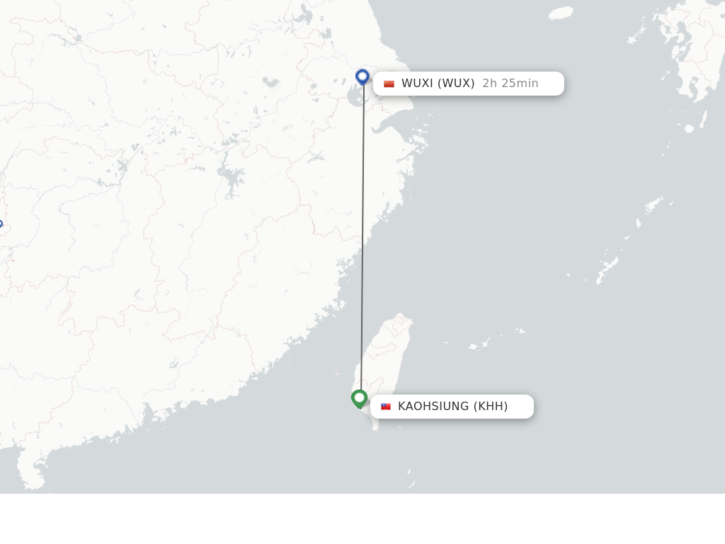 Flights from Kaohsiung to Wuxi route map