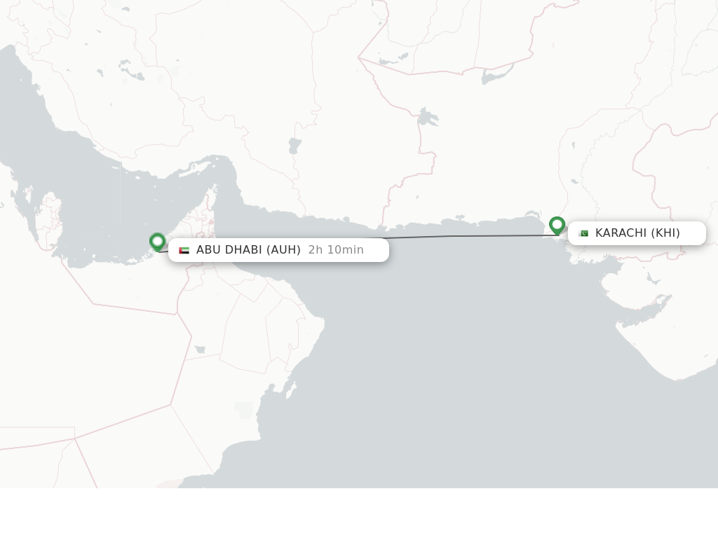 Flights from Karachi to Abu Dhabi route map