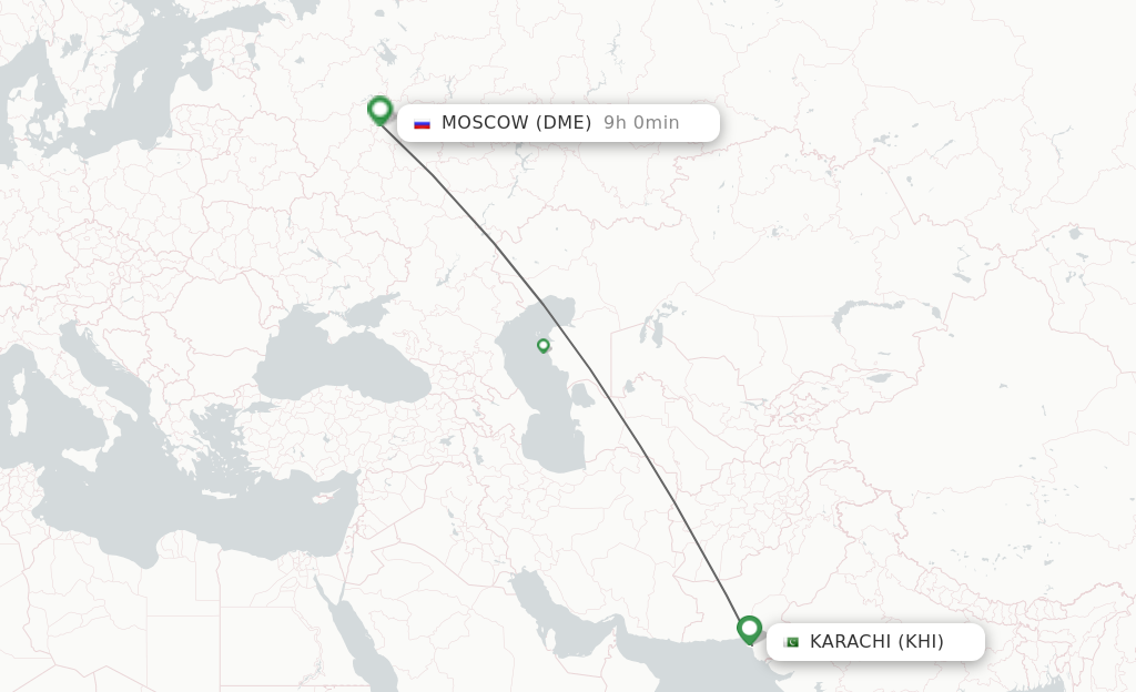 Flights from Karachi to Moscow route map