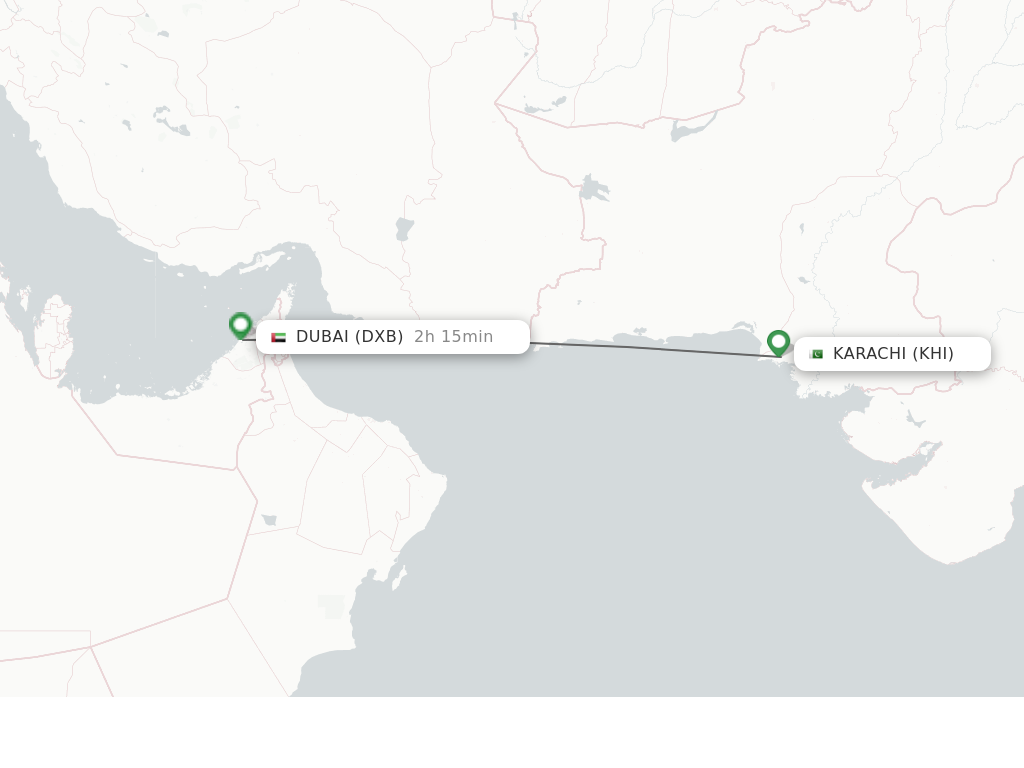 Flights from Karachi to Dubai route map