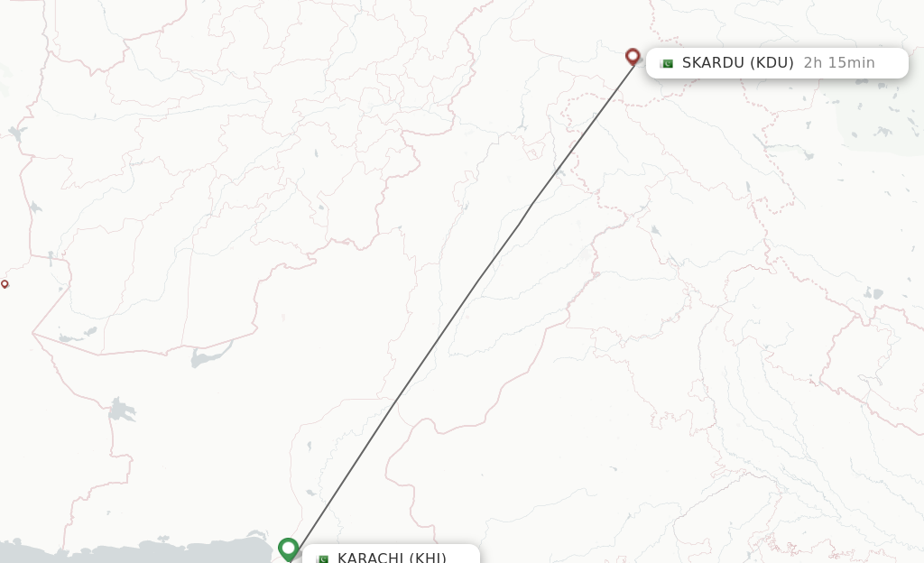 Flights from Karachi to Skardu route map