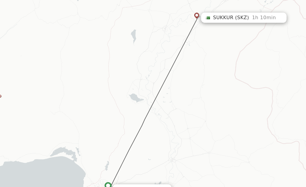 Flights from Karachi to Sukkur route map
