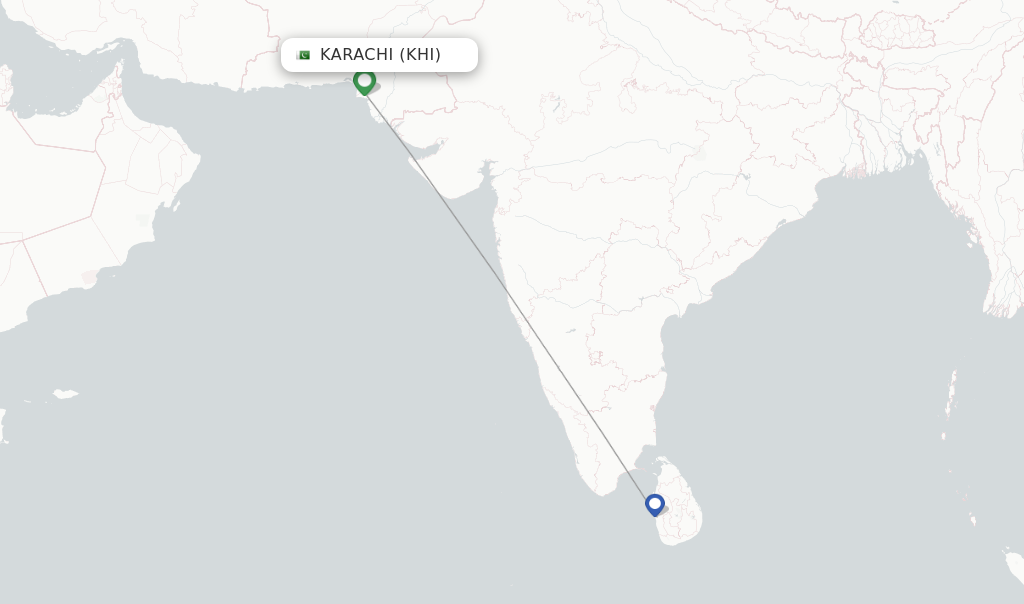 Route map with flights from Karachi with SriLankan Airlines