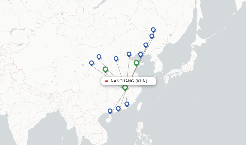 Route map with flights from Nanchang with Spring Airlines