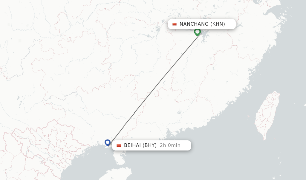 Flights from Nanchang to Beihai route map