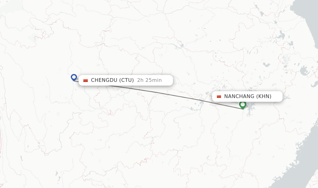 Flights from Nanchang to Chengdu route map
