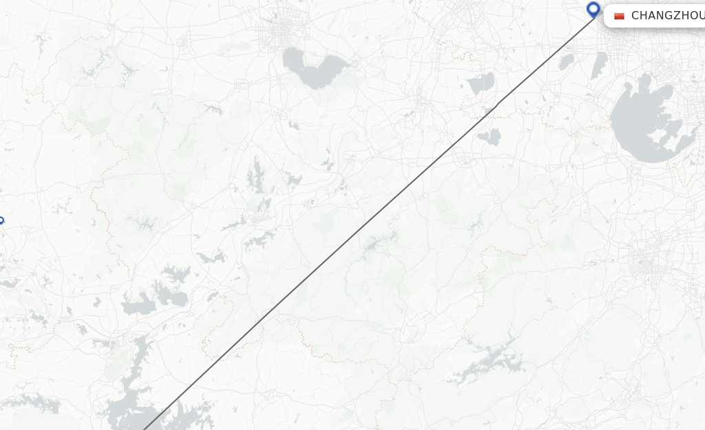 Flights from Nanchang to Changzhou route map
