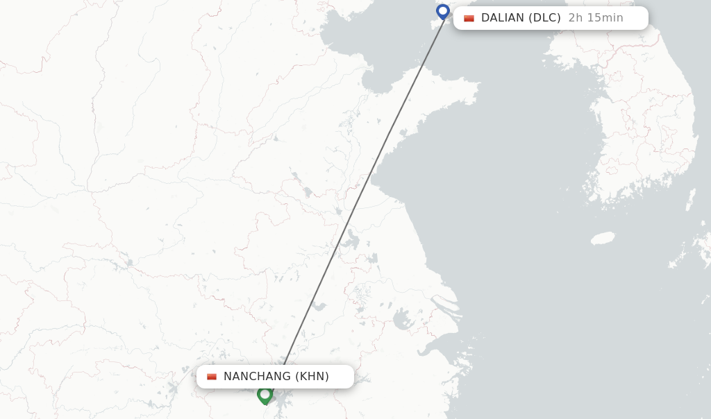 Flights from Nanchang to Dalian route map