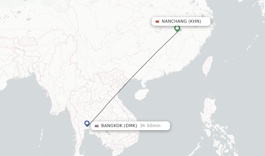 Flights from Nanchang to Bangkok route map