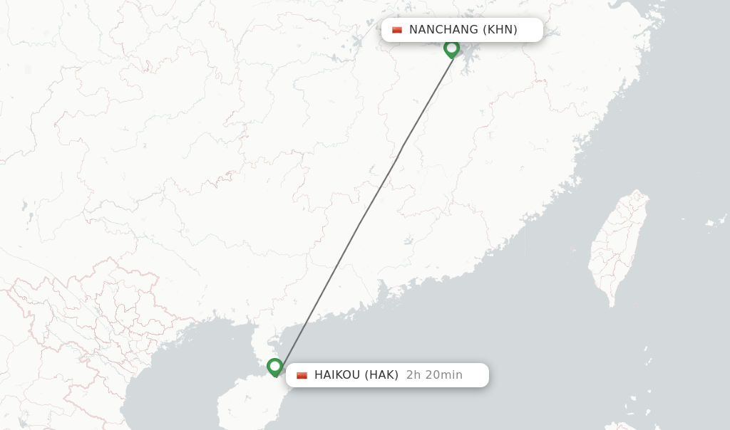 Flights from Nanchang to Haikou route map