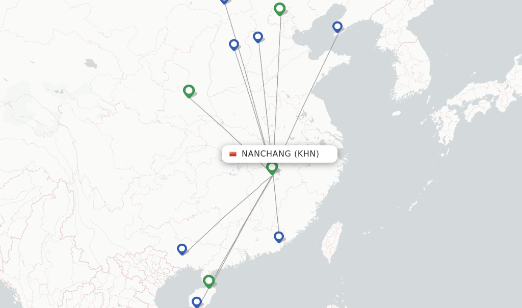 Route map with flights from Nanchang with Hainan Airlines