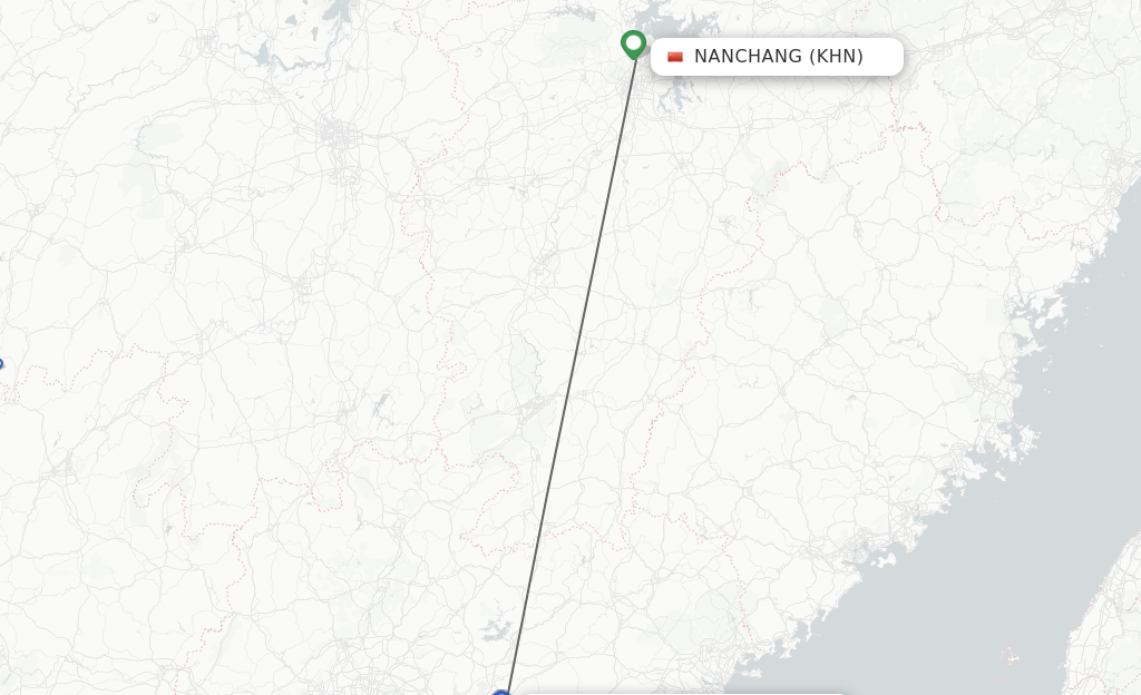 Flights from Nanchang to Huizhou route map