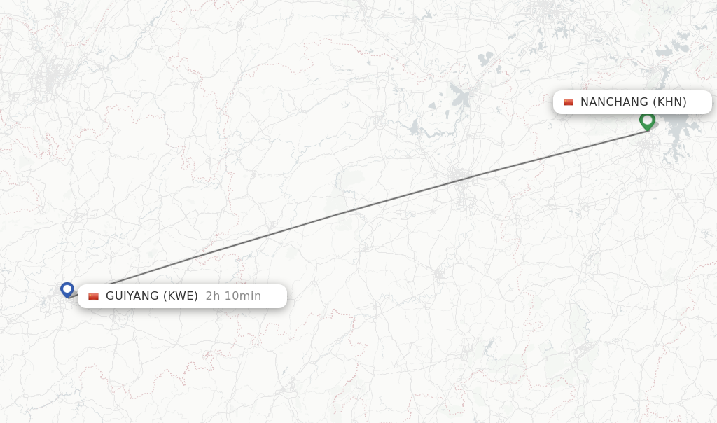 Flights from Nanchang to Guiyang route map